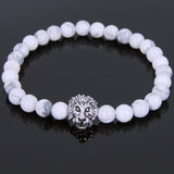 White Howlite Tibetan Silver Lion Head Bead Bracelet Yoga for Men Women DiyNotion Handmade T141
