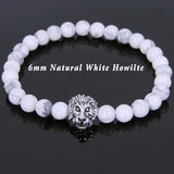 White Howlite Tibetan Silver Lion Head Bead Bracelet Yoga for Men Women DiyNotion Handmade T141