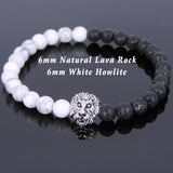 White Howlite Lava Rock Tibetan Silver Lion Head Bead Bracelet Yoga for Men Women DiyNotion Handmade T142