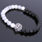 White Howlite Lava Rock Tibetan Silver Lion Head Bead Bracelet Yoga for Men Women DiyNotion Handmade T142