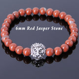 Red Jasper Stone Tibetan Silver Lion Head Bead Bracelet Yoga for Men Women DiyNotion Handmade T144