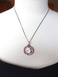Vintage Smoky Carved MOP Button Pendant Necklace, Mother of Pearl, Rhinestone Button, Rose Casein Button, 18" Chain, MPN159