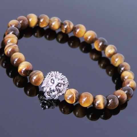 Brown Tiger Eye Tibetan Silver Lion Head Bead Bracelet Yoga for Men Women DiyNotion Handmade T146