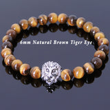 Brown Tiger Eye Tibetan Silver Lion Head Bead Bracelet Yoga for Men Women DiyNotion Handmade T146