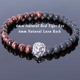 Red Tiger Eye Lava Rock Tibetan Silver Lion Head Bead Bracelet Yoga for Men Women DiyNotion Handmade T147