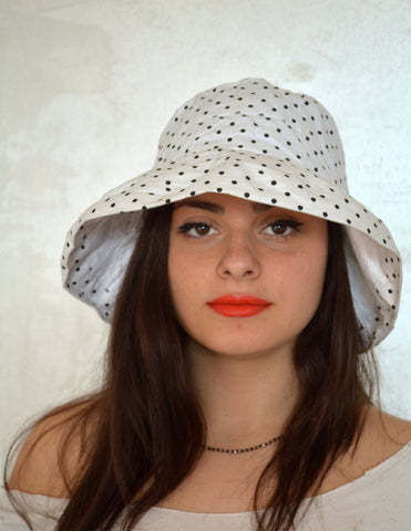 Women Summer Hat White Dotted Hat Wide Brim Sun Hat Lightweight Hat Summer Style Vintage Accessories Gift for Her Cappello Falda Larga