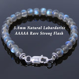 Men's Women AAAAA Strong Flash Labradorite Sterling Silver 925 Spacers & Clasp DiyNotion Handmade BR245