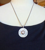 Vintage Carved White MOP Button Pendant Necklace, Mother of Pearl, Rhinestone Button, Sterling Silver Chain, Layered Button Necklace, MPN164