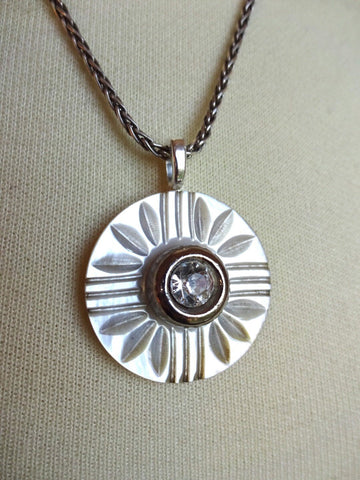 Vintage Carved White MOP Button Pendant Necklace, Mother of Pearl, Rhinestone Button, Sterling Silver Chain, Layered Button Necklace, MPN164