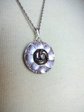 Vintage Carved MOP Button Pendant Necklace, Smoky Mother of Pearl, Rhinestone Button, Sterling Silver Chain, Layered Button Necklace, MPN166