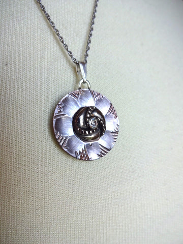 Vintage Carved MOP Button Pendant Necklace, Smoky Mother of Pearl, Rhinestone Button, Sterling Silver Chain, Layered Button Necklace, MPN166