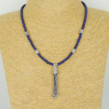 Men's Women Lapis Lazuli Sterling Silver Necklace Gemstone Pendant Clasp DiyNoion Handmade NK108