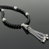 Men's Women Bright Black Onyx Sterling Silver Necklace Gemstone Pendant Clasp DiyNoion Handmade NK109