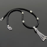 Men's Women Bright Black Onyx Sterling Silver Necklace Gemstone Pendant Clasp DiyNoion Handmade NK109