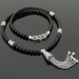 Men's Women Bright Black Onyx Sterling Silver Necklace Gemstone Pendant Clasp DiyNoion Handmade NK109