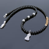 Men's Women Black Onyx Agarwood Protection Necklace Sterling Silver Guanyin Pendant OM Buddhism Spacers DiyNotion NK110