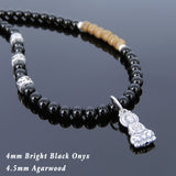 Men's Women Black Onyx Agarwood Protection Necklace Sterling Silver Guanyin Pendant OM Buddhism Spacers DiyNotion NK110