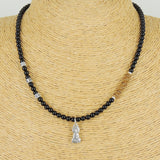 Men's Women Black Onyx Agarwood Protection Necklace Sterling Silver Guanyin Pendant OM Buddhism Spacers DiyNotion NK110