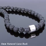 Men's Women 8mm Lava Rock Sterling Silver Bead Necklace DiyNoion Handmade NK111