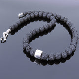 Men's Women 8mm Lava Rock Sterling Silver Bead Necklace DiyNoion Handmade NK111