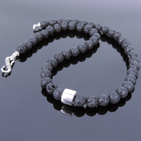 Men's Women 8mm Lava Rock Sterling Silver Bead Necklace DiyNoion Handmade NK111