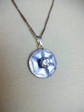 Vintage Smoky Carved MOP Button Pendant Necklace, Mother of Pearl, Rhinestone Button, Blue Casein Button, Sterling Silver Chain, MPN186