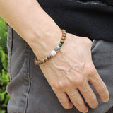 Men's Women Golden Agarwood Malachite White Howlite Bracelet 925 Sterling Silver Buddha Bead DiyNotion Handmade BR700