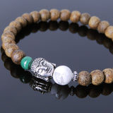 Men's Women Golden Agarwood Malachite White Howlite Bracelet 925 Sterling Silver Buddha Bead DiyNotion Handmade BR700