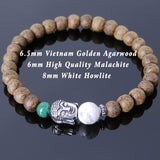Men's Women Golden Agarwood Malachite White Howlite Bracelet 925 Sterling Silver Buddha Bead DiyNotion Handmade BR700