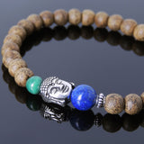 Men's Women Golden Agarwood Malachite Lapis Bracelet 925 Sterling Silver Buddha Head Bead DiyNotion Handmade BR701