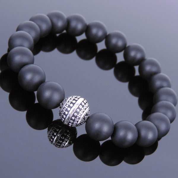 Men's Women Matte Black Onyx Bracelet 925 Sterling Silver Bead DiyNotion Handmade BR702