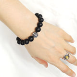 Men's Women Matte Black Onyx Bracelet 925 Sterling Silver Bead DiyNotion Handmade BR702