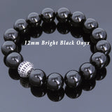 Men's Women Bright Black Onyx Bracelet 925 Sterling Silver Bead DiyNotion Handmade BR703