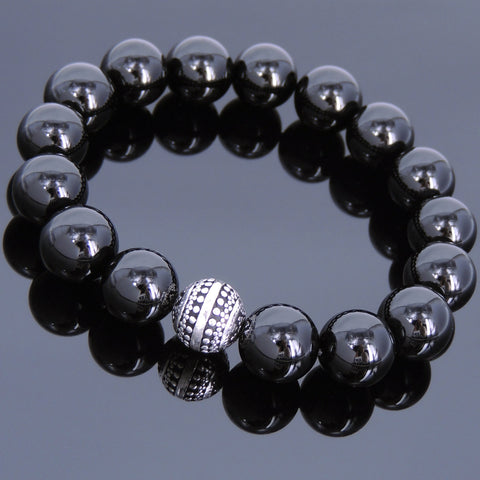 Men's Women Bright Black Onyx Bracelet 925 Sterling Silver Bead DiyNotion Handmade BR703