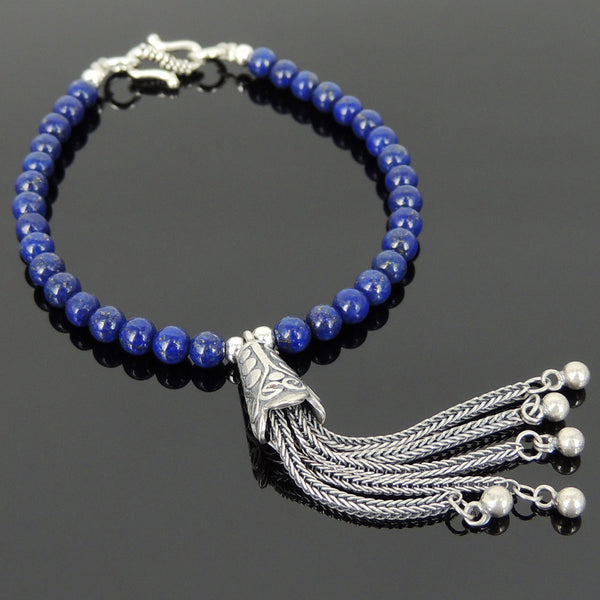 Men's Women Lapis Lazuli 925 Sterling Silver Bracelet Pendant Bead Clasp Gemstone DiyNotion Handmade BR704