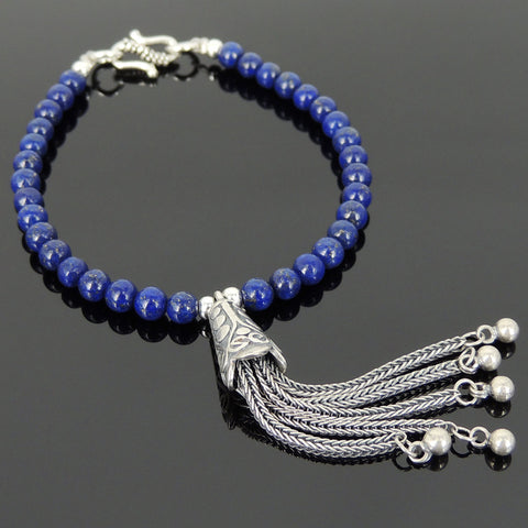 Men's Women Lapis Lazuli 925 Sterling Silver Bracelet Pendant Bead Clasp Gemstone DiyNotion Handmade BR704