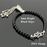 Men's Women Black Onyx 925 Sterling Silver Bracelet Pendant Bead Clasp Gemstone DiyNotion Handmade BR705