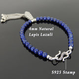 Men's Women Lapis Lazuli 925 Sterling Silver Bracelet Pendant Bead Clasp Gemstone DiyNotion Handmade BR704