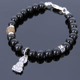 Men's Women Black Obsidian 925 Sterling Silver Agarwood Bracelet Guanyin Pendant DiyNotion Handmade BR706