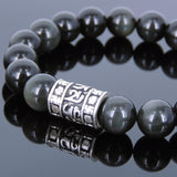 Men's Women Black Obsidian Bracelet  925 Sterling Silver Buddhism OM OM Bead DiyNotion BR707