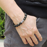 Men's Women Black Obsidian Bracelet  925 Sterling Silver Buddhism OM OM Bead DiyNotion BR707