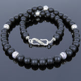 Men's Women Matte Black Onyx Sterling Silver Necklace Gemstone 925 Spacers Clasp DiyNoion Handmade NK115