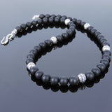 Men's Women Matte Black Onyx Sterling Silver Necklace Gemstone 925 Spacers Clasp DiyNoion Handmade NK115