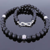 Men's Women Matte Black Onyx Sterling Silver Necklace Gemstone 925 Spacers Clasp DiyNotion Handmade NK117