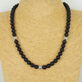 Men's Women Matte Black Onyx Sterling Silver Necklace Gemstone 925 Spacers Clasp DiyNotion Handmade NK117