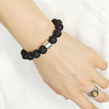 Men's Women Lava Rock Sterling Silver Bead Bracelet DiyNotion Handmade BR709