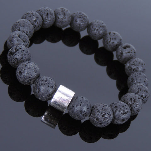 Men's Women Lava Rock Sterling Silver Bead Bracelet DiyNotion Handmade BR709