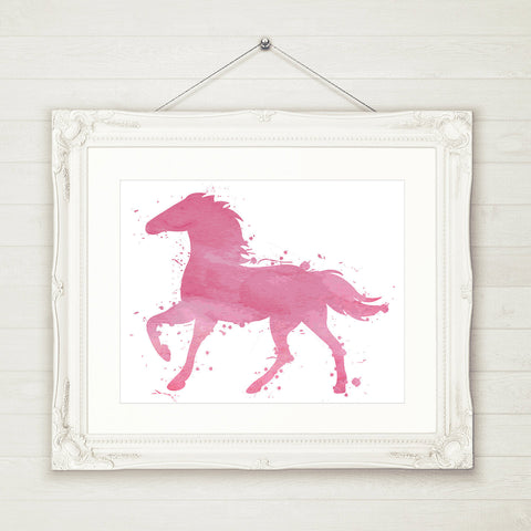 Pink Horse Watercolor art Printable Wall Art INSTANT DOWNLOAD - Printable File, Watercolour Print, 3 sizes included, Girls Room Decor
