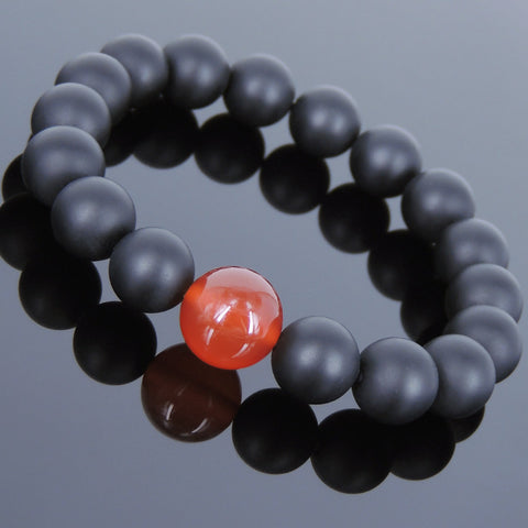 Men's Women Matte Black Onyx Red Agate Bracelet Healing Gemstone DiyNotion Handmade BR711