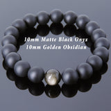Men's Women Matte Black Onyx Golden Obsidian Bracelet Healing Gemstone DiyNotion Handmade BR713